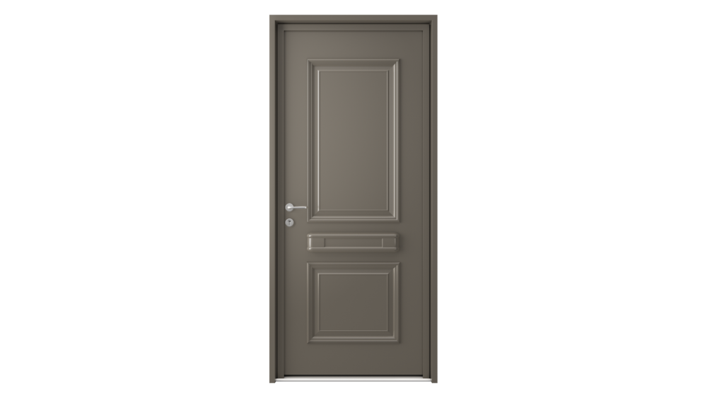 Porte d'entrée aluminium SIKINOS Porte d'entrée pleine couleur marron avec effet moulure
